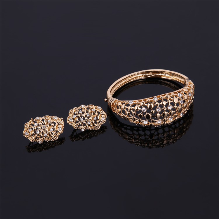 Fashion Gold Plated Necklace Ring Earrings Bracelet Jewelry Set for Wedding - Style A-9
