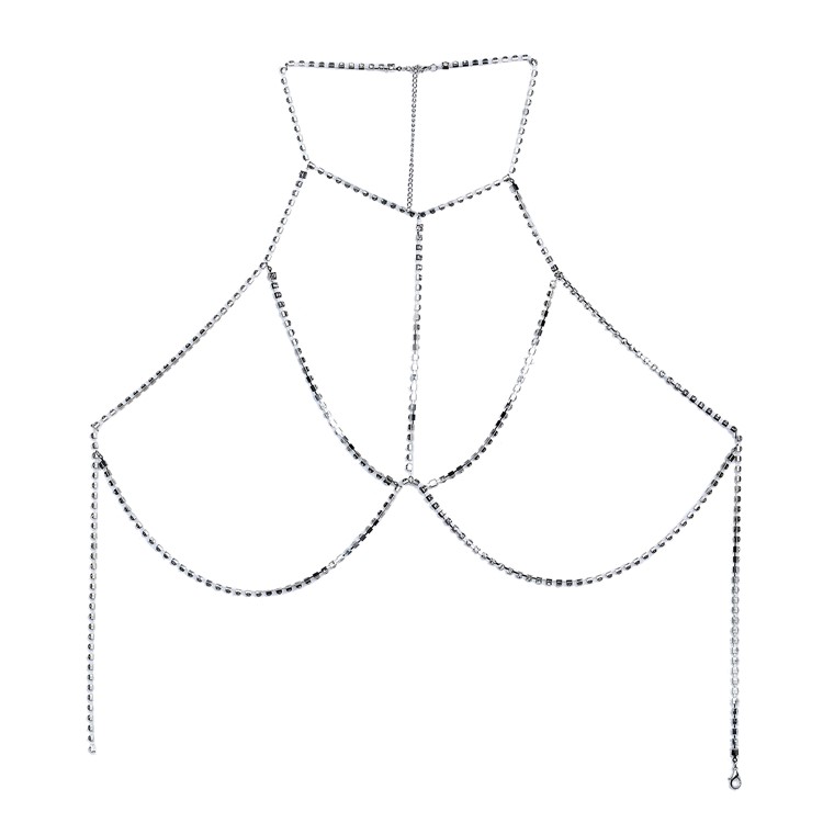 Women's Luxury Rhinestone Bikini Chain Harness Body Chain Crossover Chest Silver-plated Chain-2