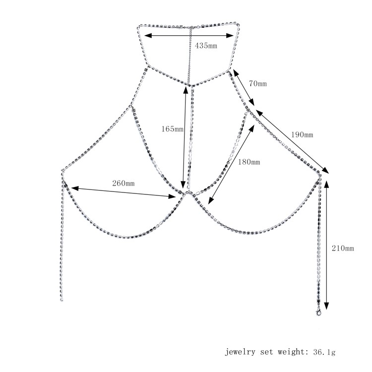 Women's Luxury Rhinestone Bikini Chain Harness Body Chain Crossover Chest Silver-plated Chain-3