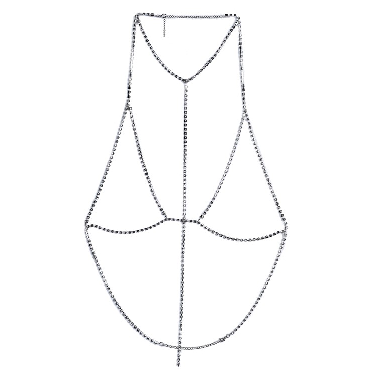 Rhinestone Bikini Chain Harness Body Chain Crossover Chest Chain Body Jewelry for Women-2