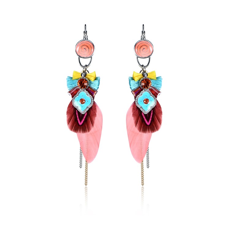 Stylish Rhinestone Feather Drop Dangle Earrings for Women-1