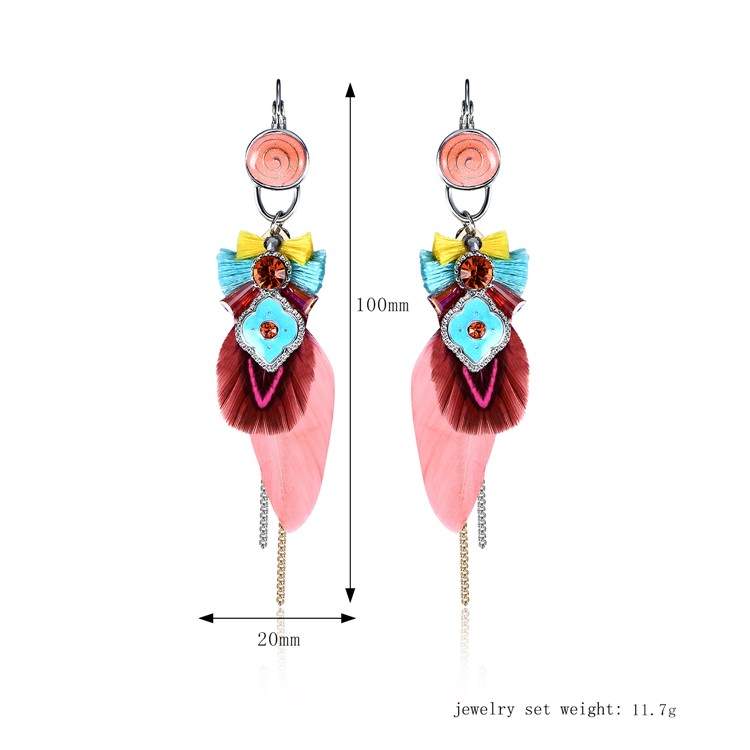 Stylish Rhinestone Feather Drop Dangle Earrings for Women-2