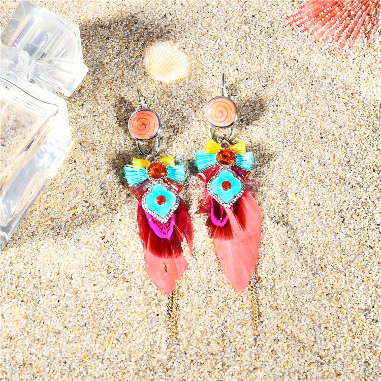 Stylish Rhinestone Feather Drop Dangle Earrings for Women-3