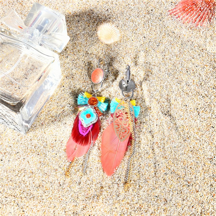 Stylish Rhinestone Feather Drop Dangle Earrings for Women-4