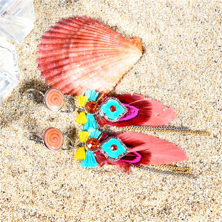 Stylish Rhinestone Feather Drop Dangle Earrings for Women-5