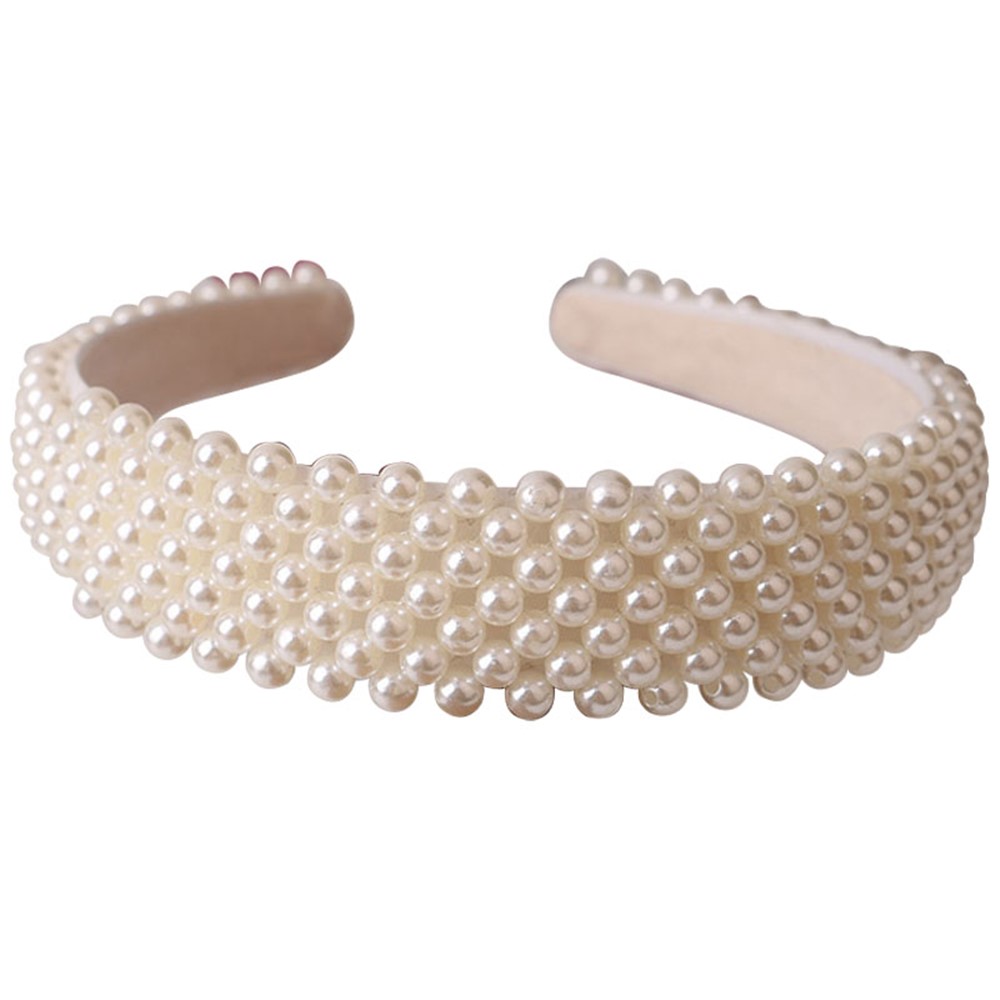 H1053 Sweet Pearl Headbands French Style Girls Pearl Hairband Bridal Hair Hoop Accessories for Women Girls - White-1