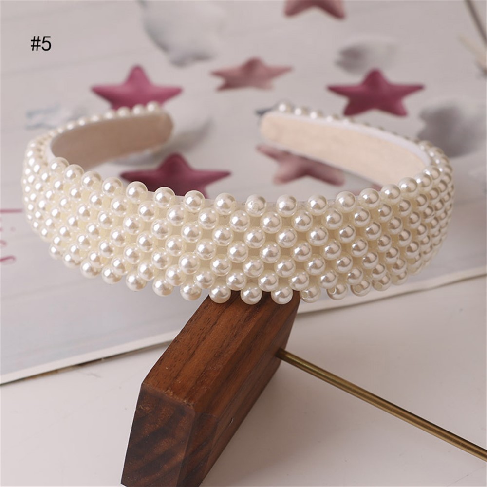 H1053 Sweet Pearl Headbands French Style Girls Pearl Hairband Bridal Hair Hoop Accessories for Women Girls - White-2