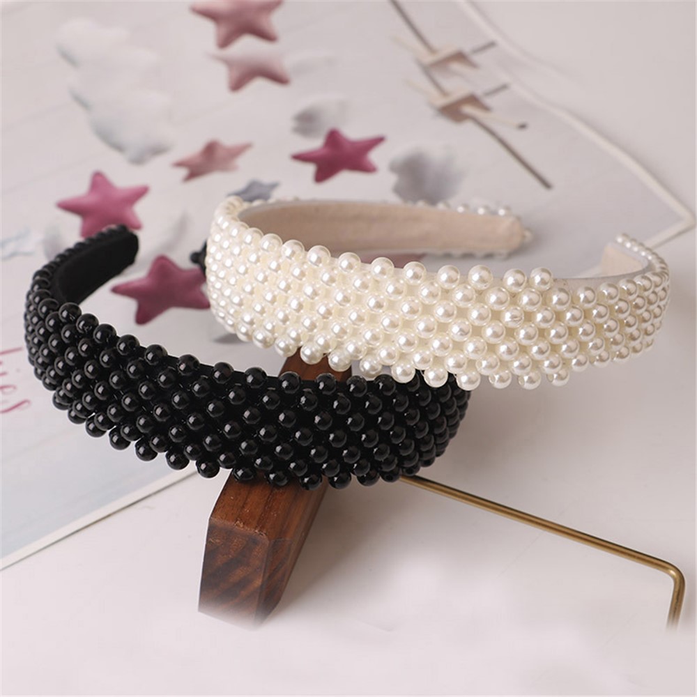H1053 Sweet Pearl Headbands French Style Girls Pearl Hairband Bridal Hair Hoop Accessories for Women Girls - White-3
