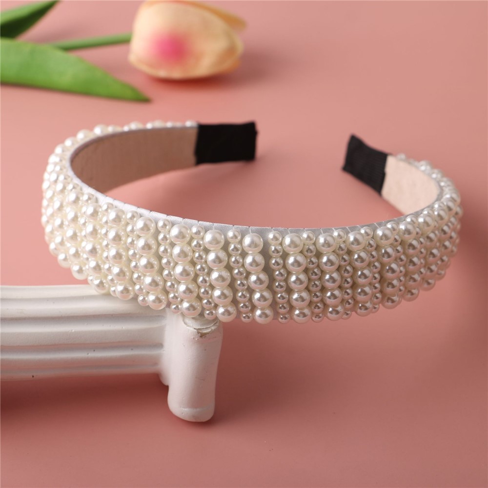 H10069 Retro Pearl Hairbands Light Luxury Baroque Headbands Girls White Pearl Hair Hoop for Wedding Dating Party - #1-2