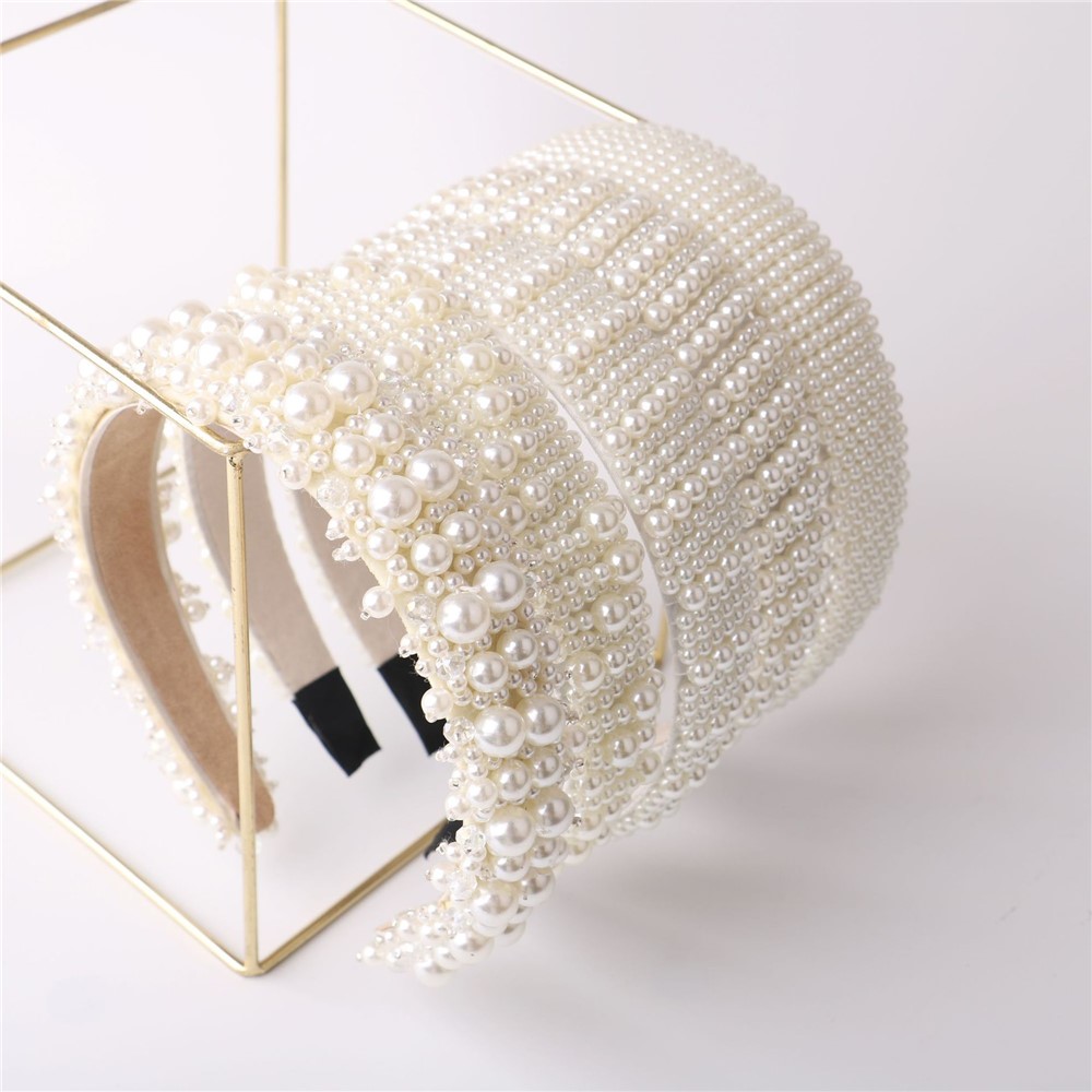 H10069 Retro Pearl Hairbands Light Luxury Baroque Headbands Girls White Pearl Hair Hoop for Wedding Dating Party - #1-4