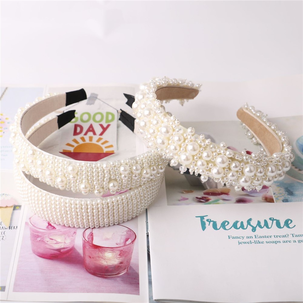 H10069 Retro Pearl Hairbands Light Light Luxury Baroque Baroque Barbands Girls White Pearl Hair Hoop Per Il Partito Di Appuntamenti Di Nozze - # 1.