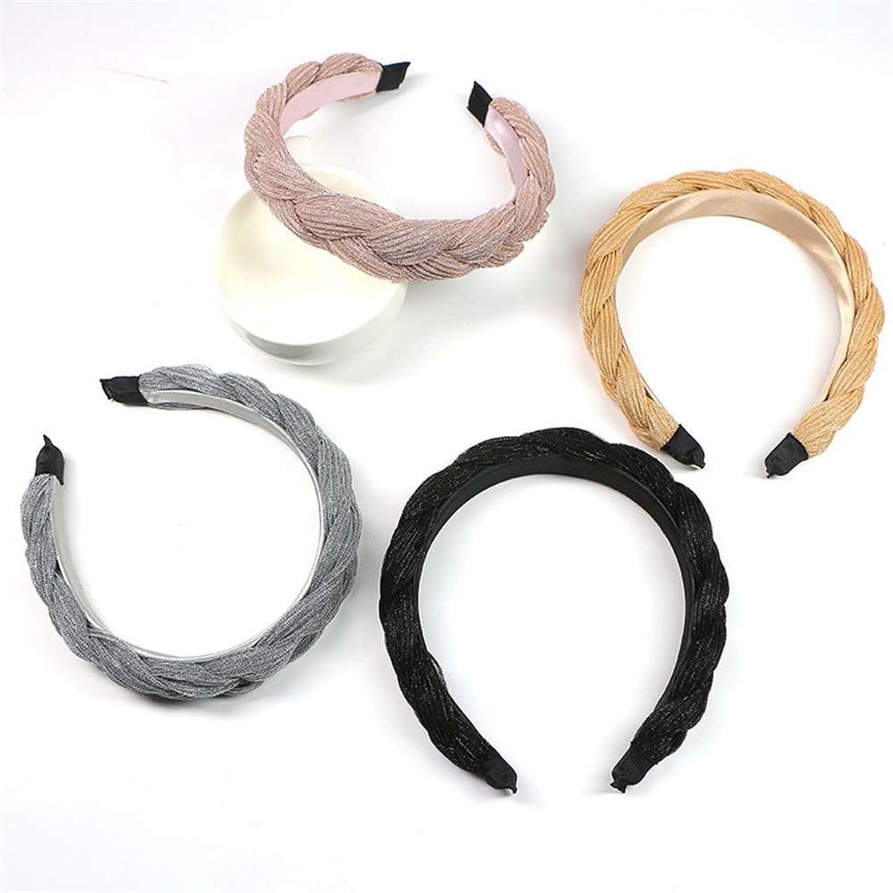 Solid Color Braided Velvet Headband Women Fashion Criss Cross Hair Accessories - Pink-4
