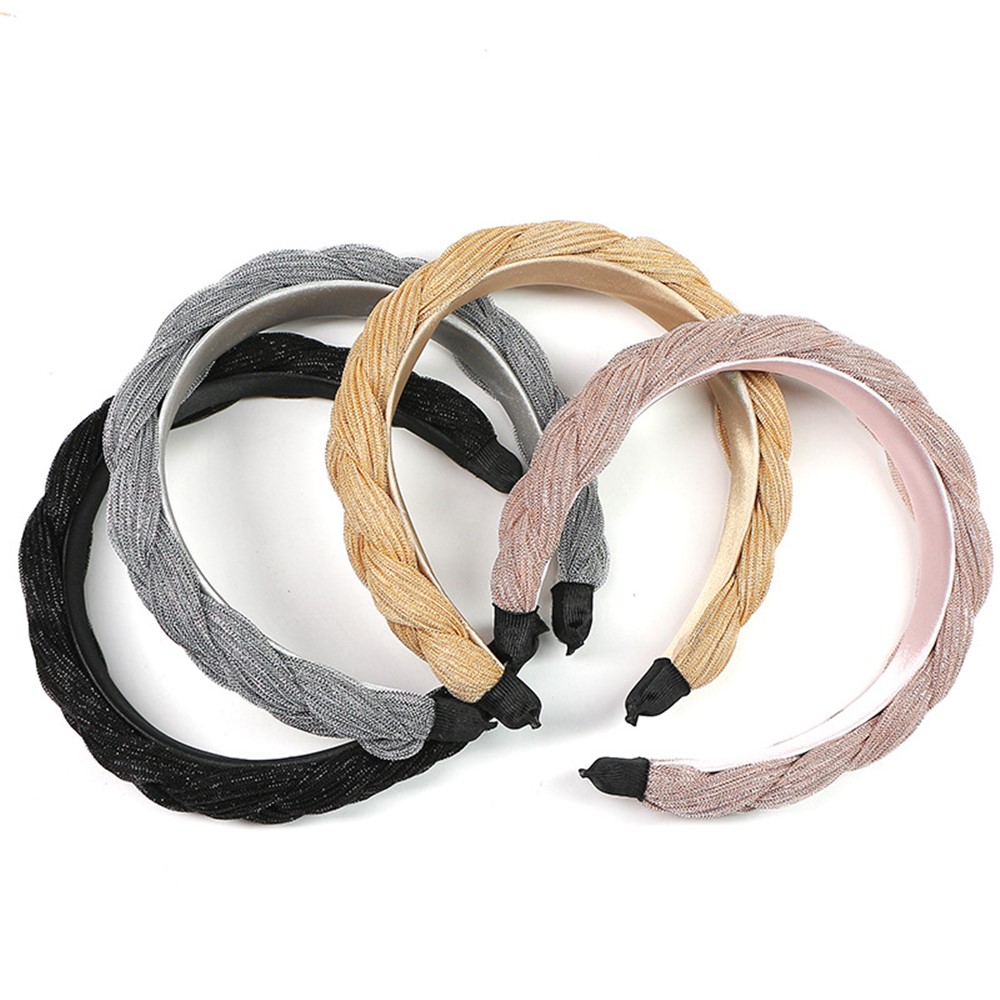 Solid Color Braided Velvet Headband Women Fashion Criss Cross Hair Accessories - Pink-5