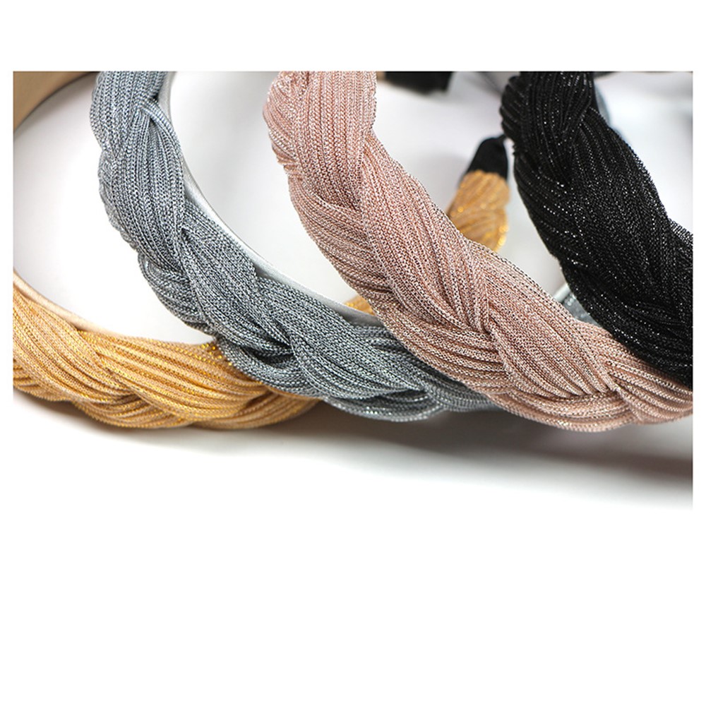 Solid Color Braided Velvet Headband Women Fashion Criss Cross Hair Accessories - Pink-6