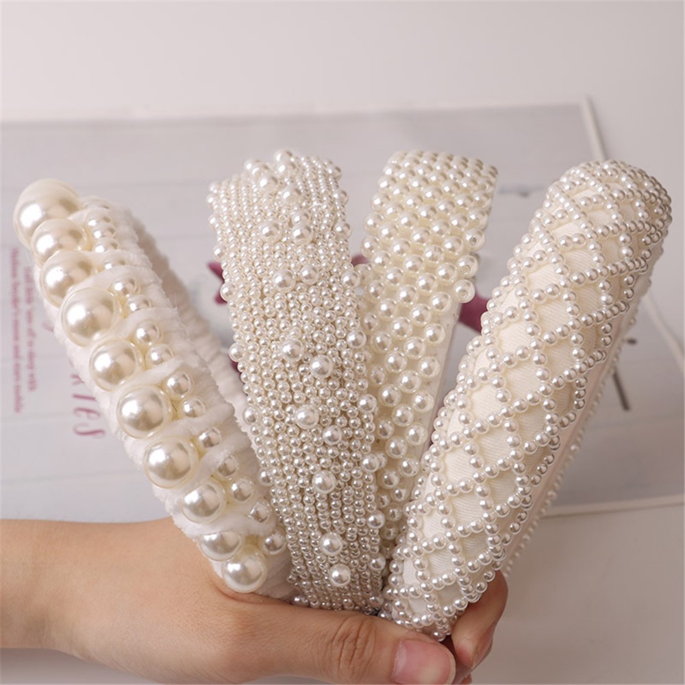H1053 Fashion Women Artificial Pearls Hair Band Wedding Bridal Hair Hoop Headdress - #2-3