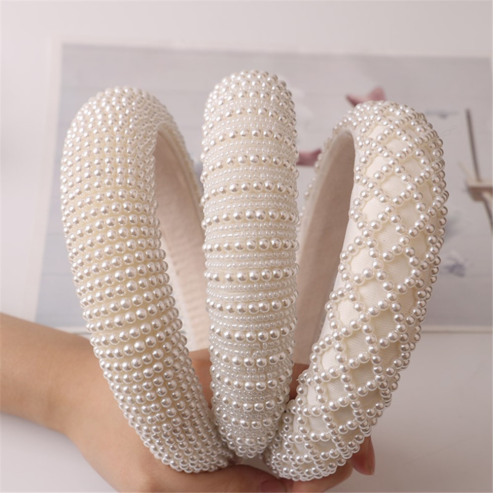 H1053 Fashion Women Artificial Pearls Hair Band Wedding Bridal Hair Hoop Headdress - #2-4