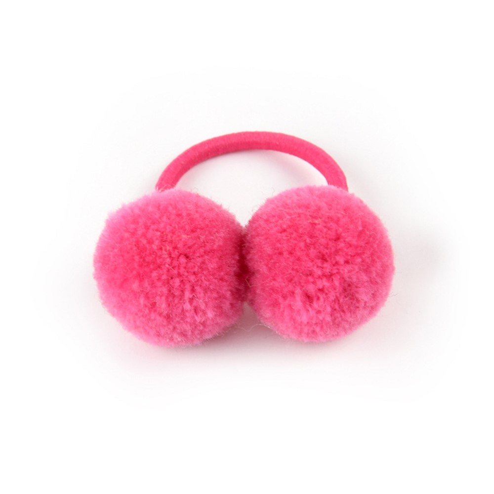 979 Kids Girls Elastic Hair Ring with Two Pom Pom Balls Hair Rope Ponytail Holder - Rose-1