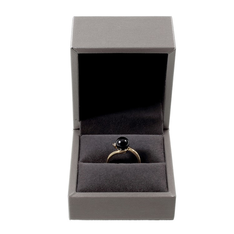 High Quality PU Leather Wedding Rings Jewelry Gift Box Display Case, Size: 6.5 x 6 x 5cm - Grey-2