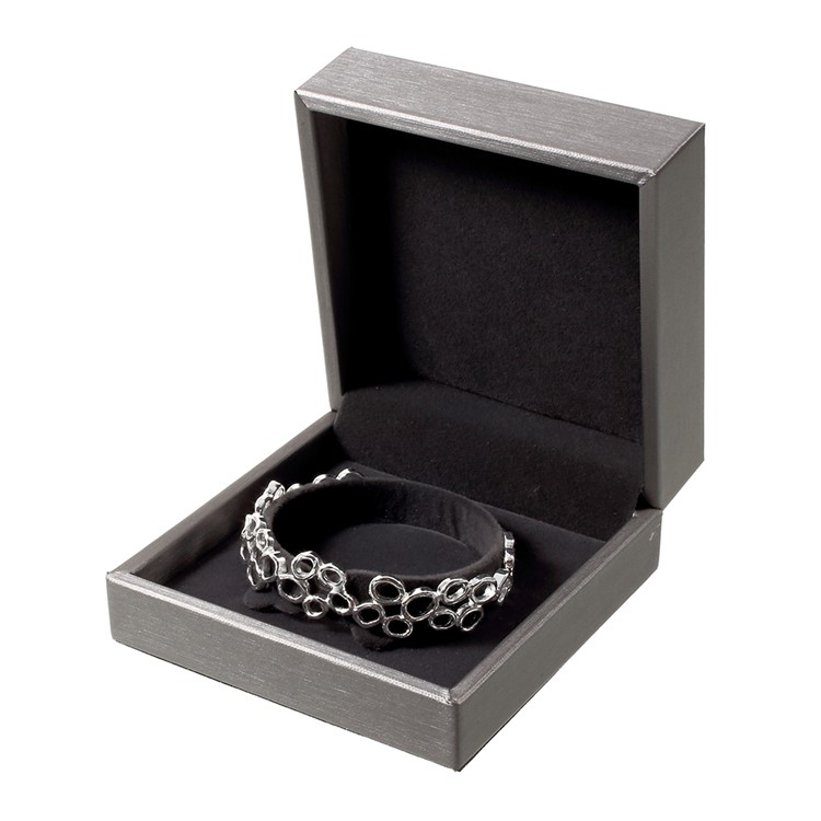 High Quality PU Leather Bangles Jewelry Gift Box Case Holder, Size: 9 x 9 x 4cm - Grey-1