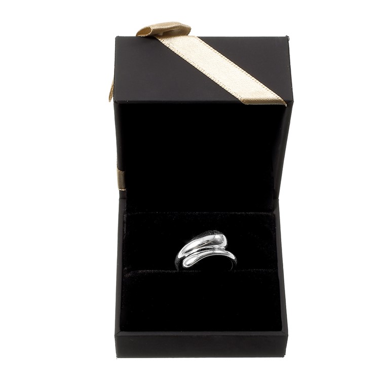 Ribbon Bowknot Touch Paper Wedding Rings Box Holder Display Case, Size: 6 x 6 x 4.5cm - Black-2