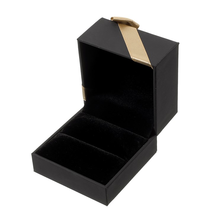 Ribbon Bowknot Touch Paper Wedding Rings Box Holder Display Case, Size: 6 x 6 x 4.5cm - Black-3