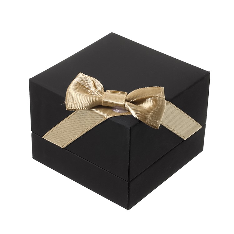 Ribbon Bowknot Touch Paper Wedding Rings Box Holder Display Case, Size: 6 x 6 x 4.5cm - Black-4