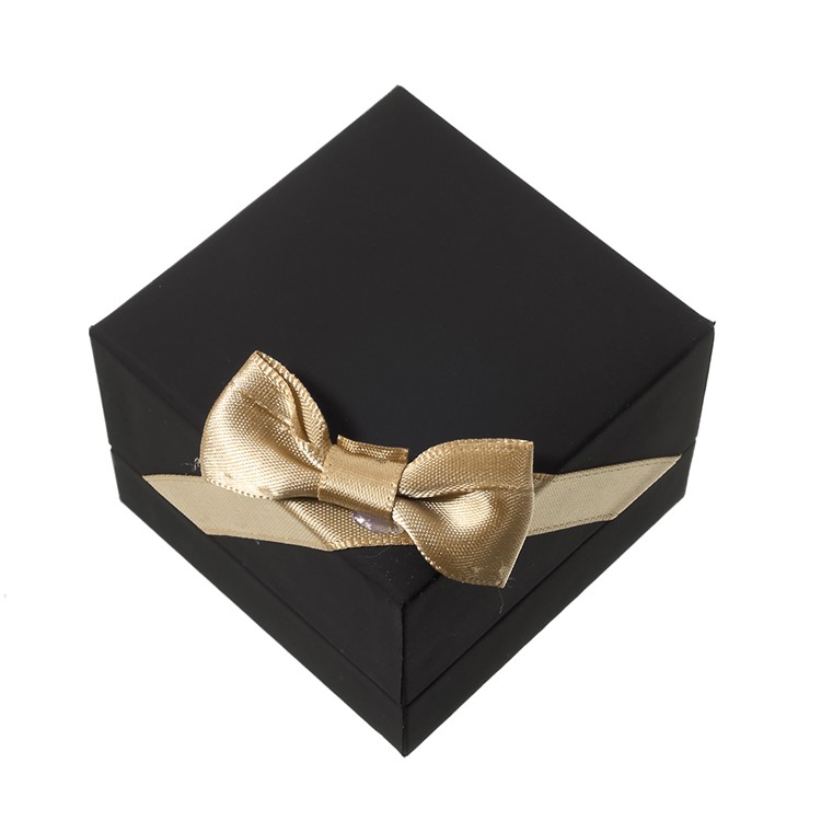 Ribbon Bowknot Touch Paper Wedding Rings Box Holder Display Case, Size: 6 x 6 x 4.5cm - Black-5