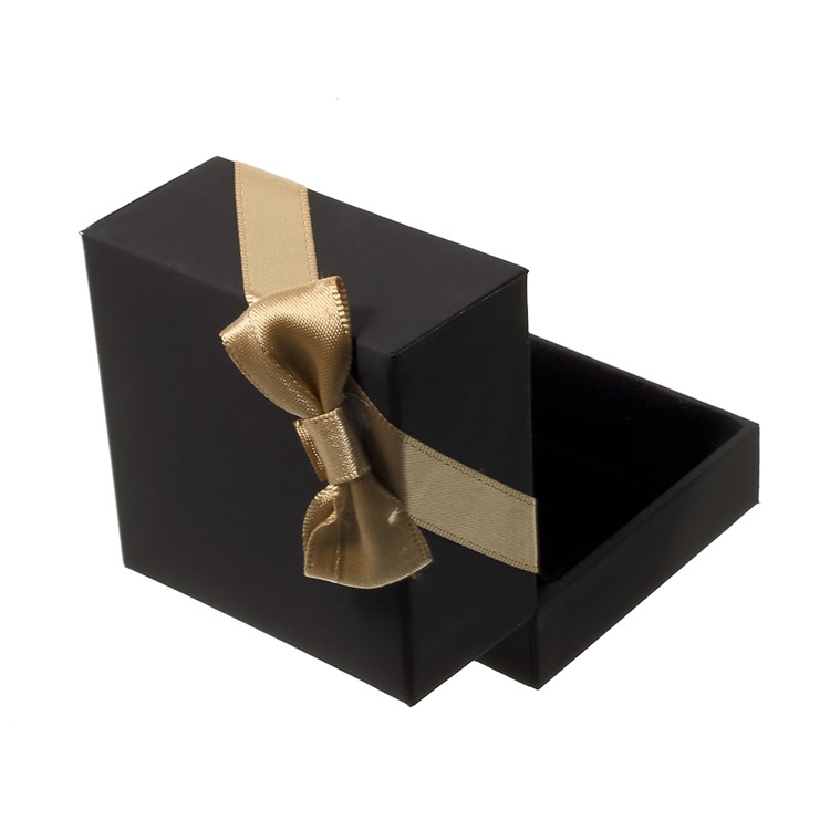 Ribbon Bowknot Touch Paper Wedding Rings Box Holder Display Case, Size: 6 x 6 x 4.5cm - Black-6