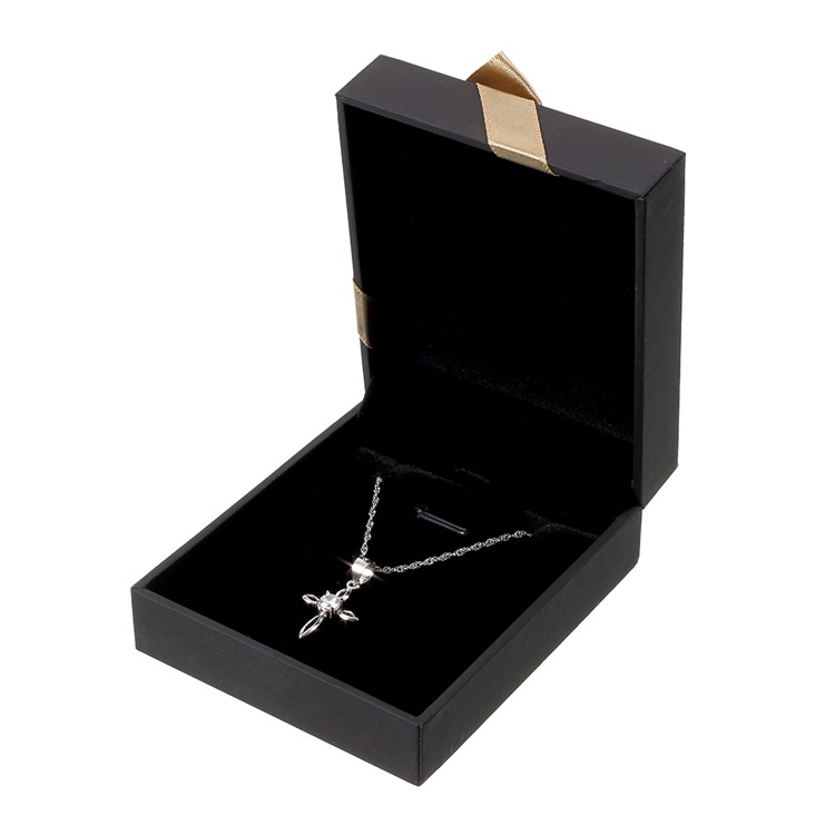 Ribbon Bowknot Touch Paper Anklet Bracelet Pendant Gift Box Holder Display Case, Size: 8 x 7 x 3.2cm - Black-1