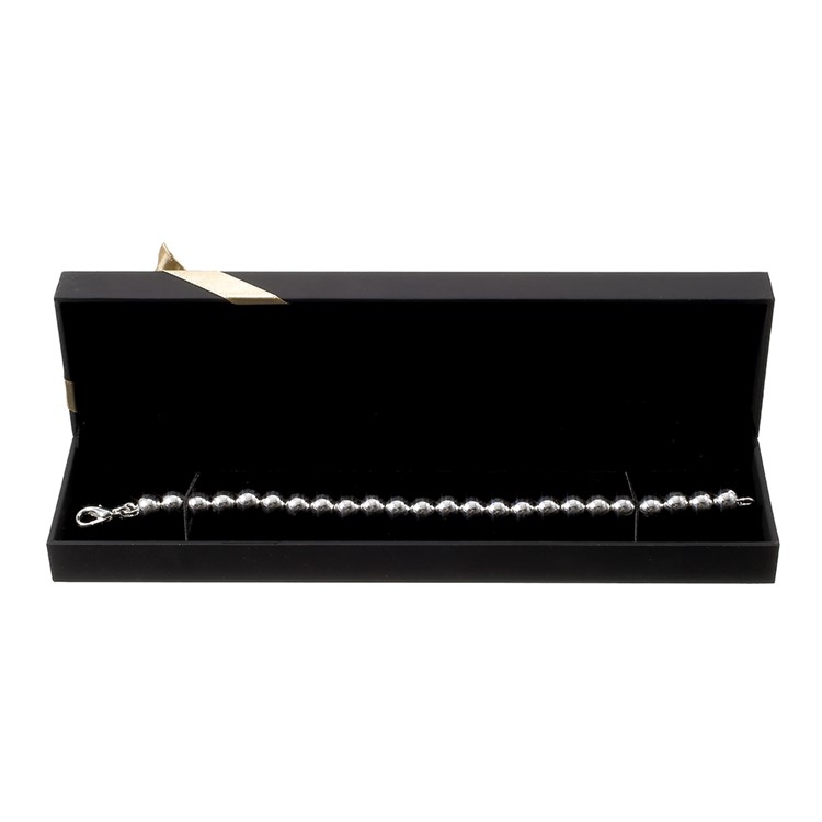 Touch Paper Anklet Bracelet Gift Box Holder Case with Ribbon Bowknot, Size: 22 x 5.5 x 3cm - Black-2
