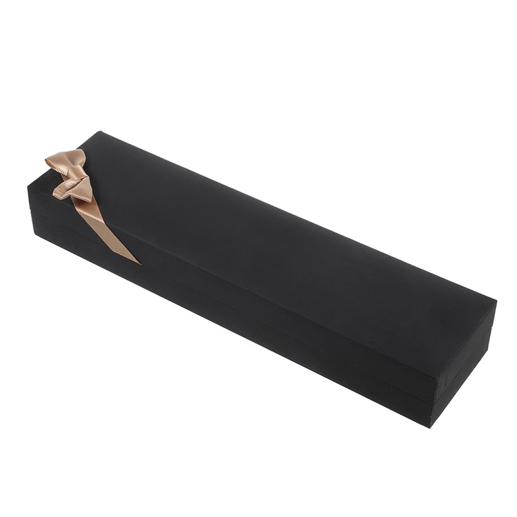 Touch Paper Anklet Bracelet Gift Box Holder Case with Ribbon Bowknot, Size: 22 x 5.5 x 3cm - Black-4