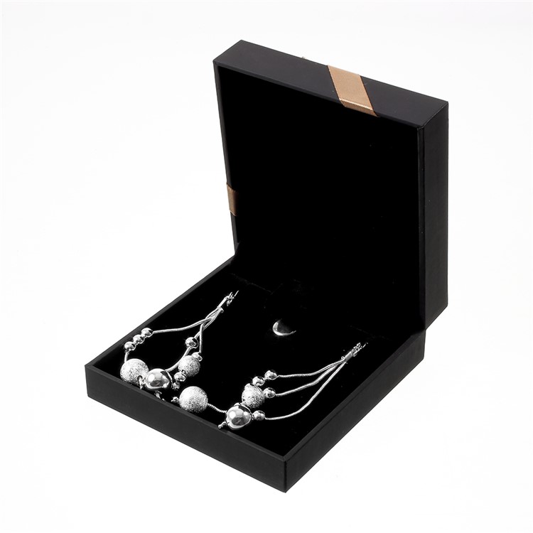 Jewelry Paper Organizer Gift Box with Ribbon Bowknot for Bracelet Necklace - Black-1