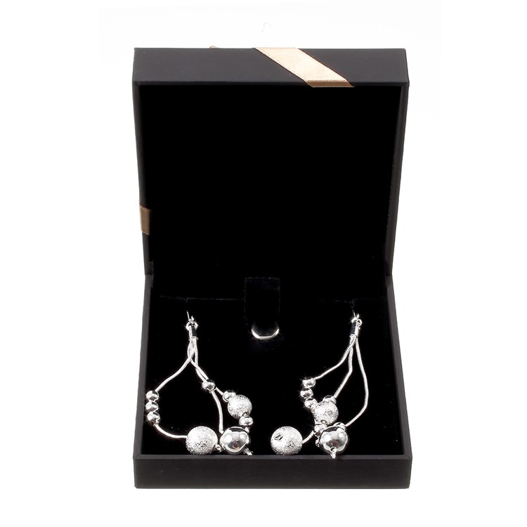 Jewelry Paper Organizer Gift Box with Ribbon Bowknot for Bracelet Necklace - Black-2
