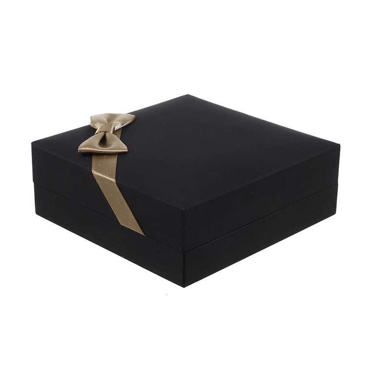 Jewelry Paper Organizer Gift Box with Ribbon Bowknot for Bracelet Necklace - Black-4