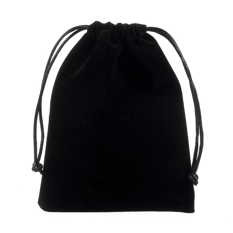 Soft Plush Drawstring Bag Jewelry Storage Pouch, Size: 16 x 12cm - Black-1