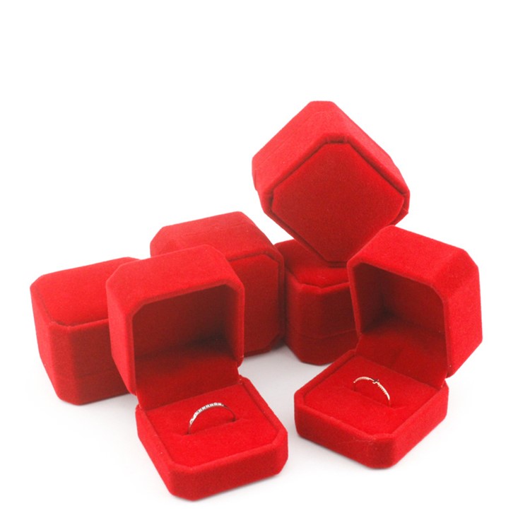 High-end Ring Earrings Jewelry Velvet Gift Box Ring Display Case - Red-3