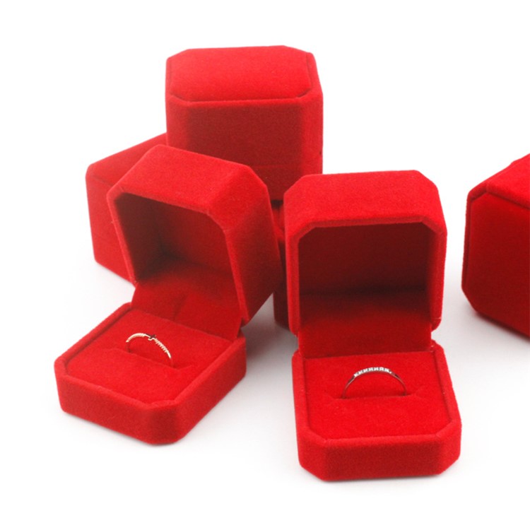 High-end Ring Earrings Jewelry Velvet Gift Box Ring Display Case - Red-4