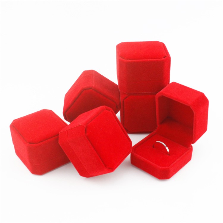 High-end Ring Earrings Jewelry Velvet Gift Box Ring Display Case - Red-5