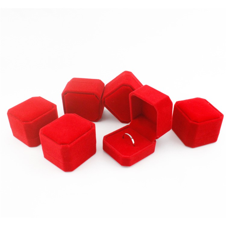 High-end Ring Earrings Jewelry Velvet Gift Box Ring Display Case - Red-6
