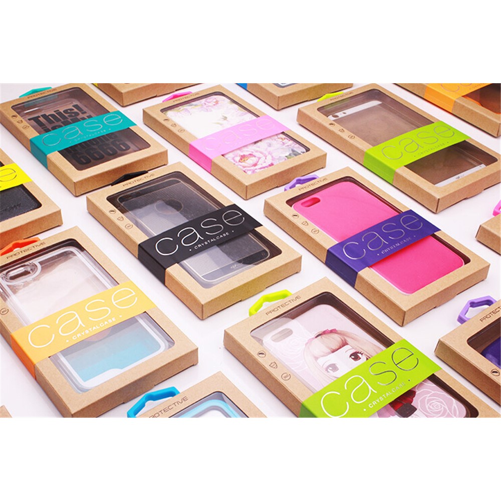 Logo Personalizzato 50pcs / Set Pacchetto Di Carta Kraft Pacchetto Per IPhone / Samsung Cases, Dimensioni: 140x75mm - Nero-5