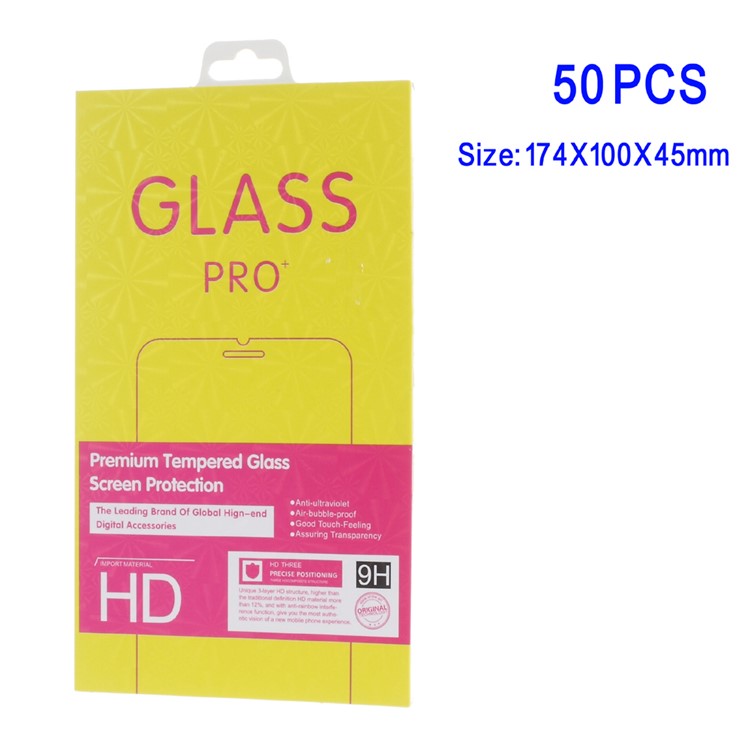 50Pcs/Set for iPhone Samsung Smartphone Tempered Glass Screen Film Packing Box - Yellow-1