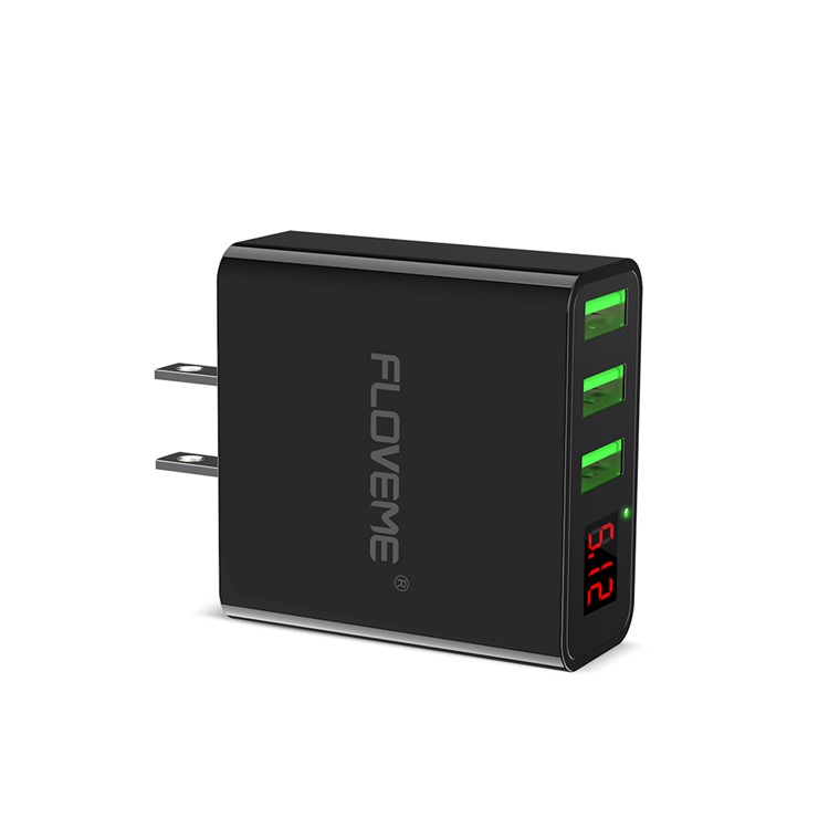 FLOVEME 3 USB Ports Output Wall Adapter Travel Charger with Digital Display for iPhone Samsung HTC Etc. - Black / US Plug-4