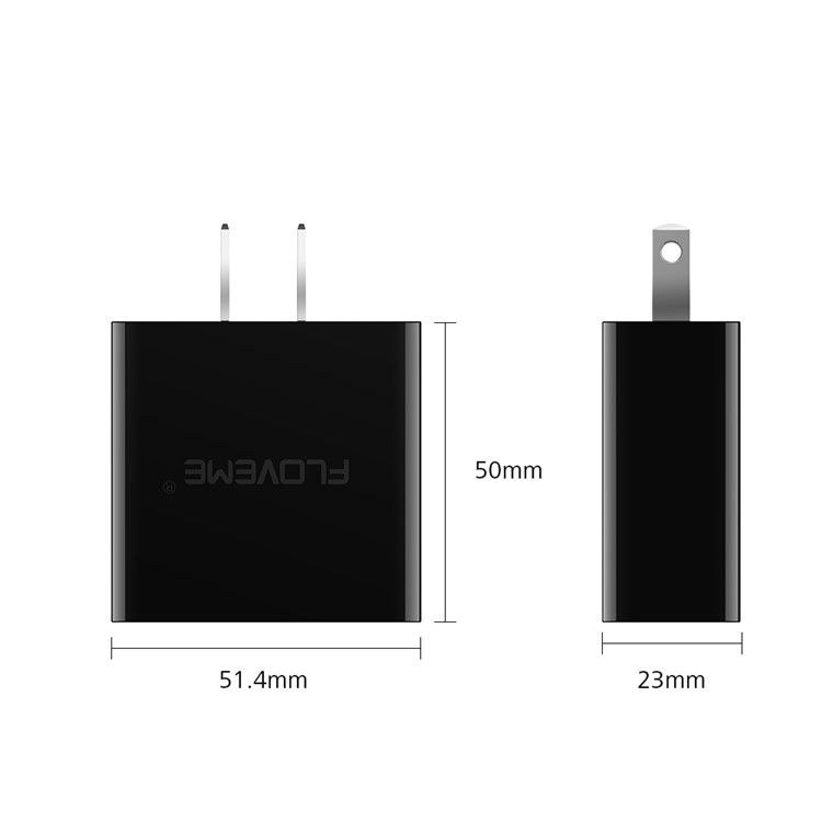 FLOVEME 3 USB Ports Output Wall Adapter Travel Charger with Digital Display for iPhone Samsung HTC Etc. - Black / US Plug-6