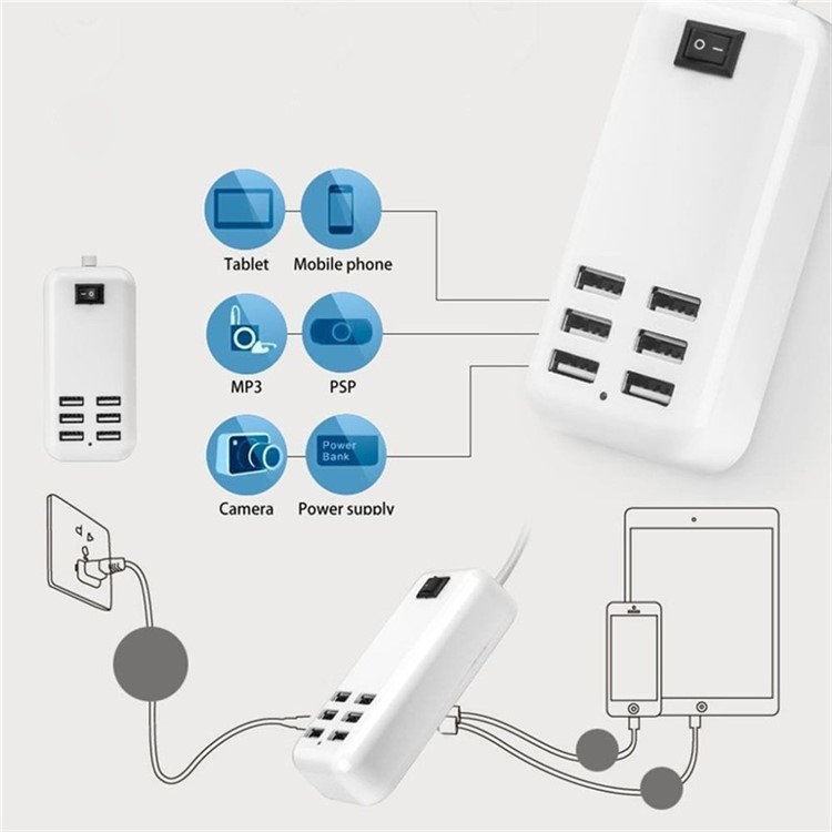 Portable Travel 20W 5V 4A 6 USB Ports Smart Charger - EU Plug-3