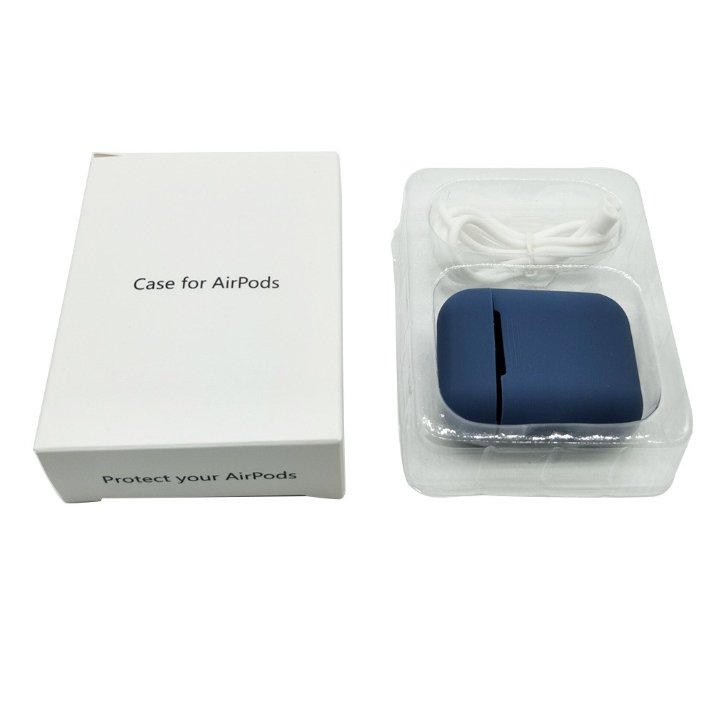 Shell de Couvercle de Boîtier en Silicone à L'épreuve Des Chocs de Lankilin Pour Apple AirPods Avec Boîtier de Charge (2016) - Bleu Foncé-5