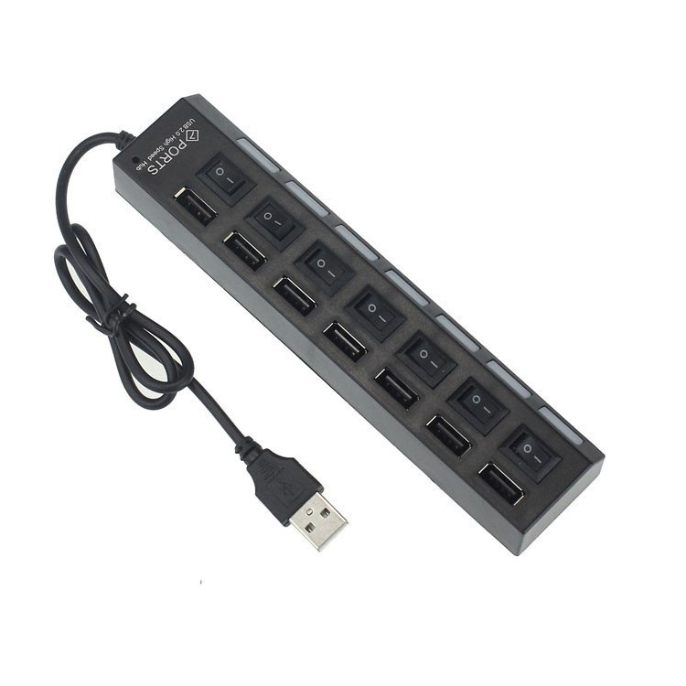 7-Port USB 2.0 High Speed Hub with Individual Power Switches and LEDs - Black-1