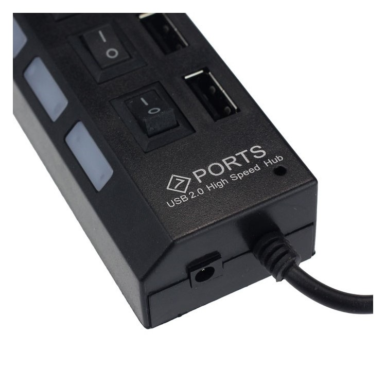 7-Port USB 2.0 High Speed Hub with Individual Power Switches and LEDs - Black-2