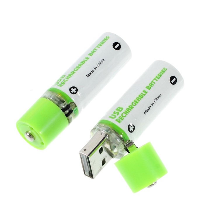 2PCS Ni-MH AA Rechargeable USB Battery Batteries 1.2V 1450mAh - Green-1
