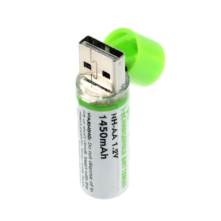 2PCS Ni-MH AA Rechargeable USB Battery Batteries 1.2V 1450mAh - Green-4