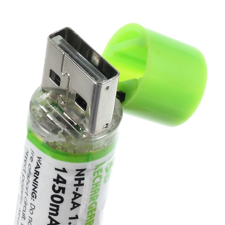 2PCS Ni-MH AA Rechargeable USB Battery Batteries 1.2V 1450mAh - Green-6